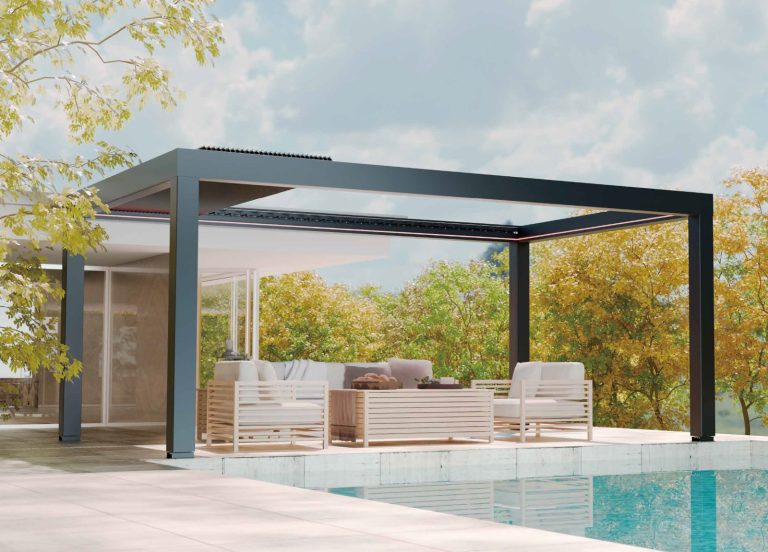 Hliníková pergola AirCube Open – stahovací střecha jako kabriolet